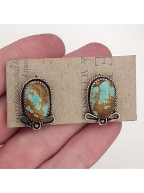 Number #8 Turquoise Sterling Silver Stud Earrings
